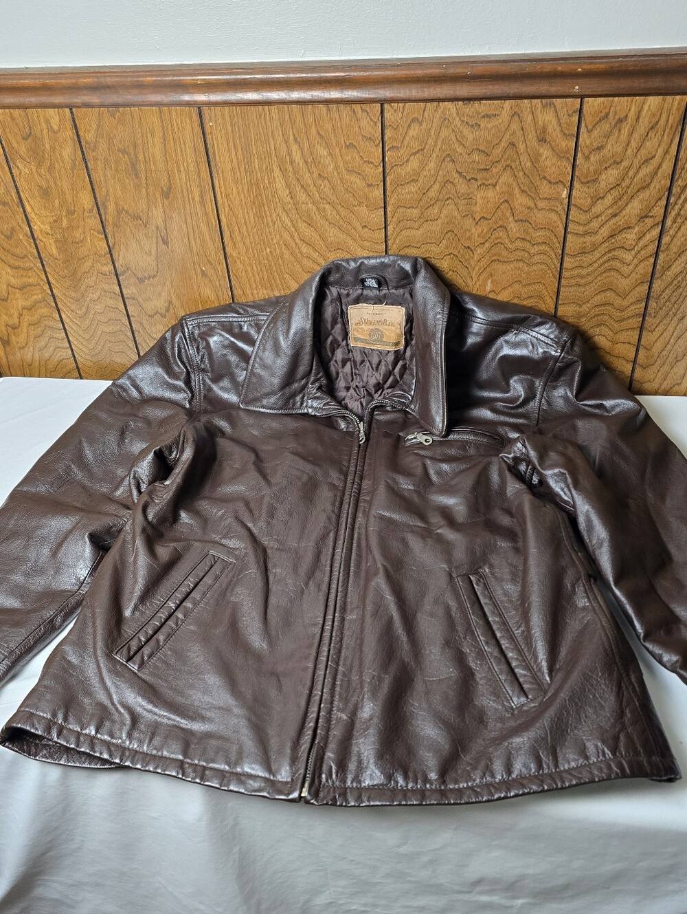 Brown Leather Zip-Front Bomd Jacket By St. John's Bay